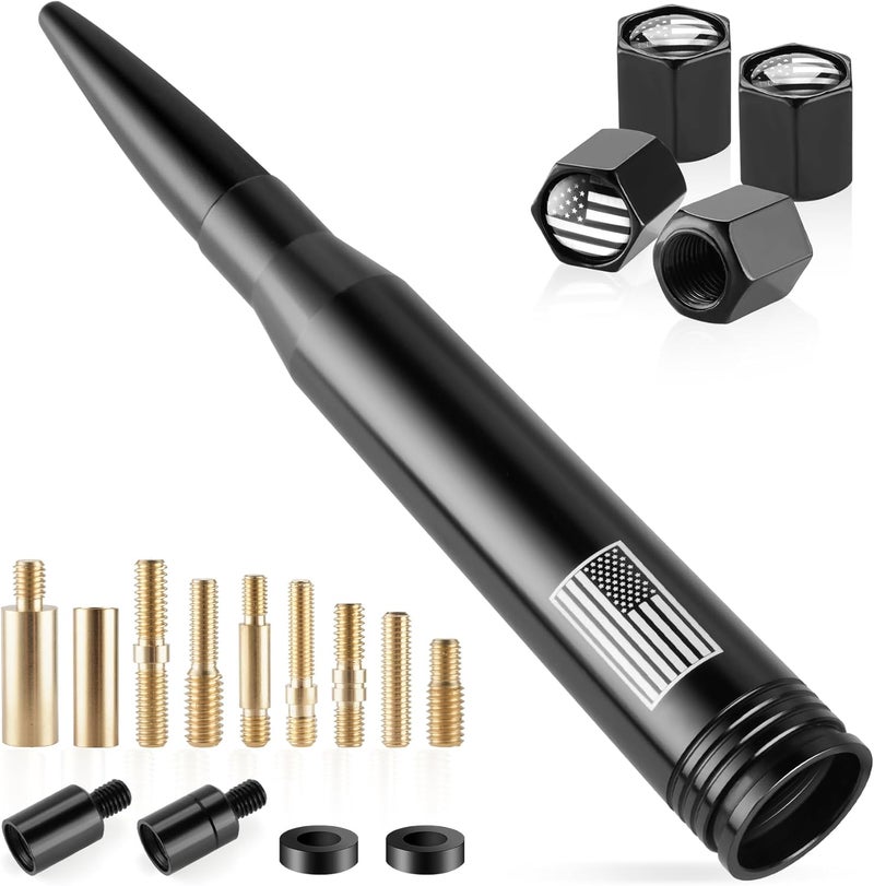 BJSIA American Flag Car Truck Antenna with Valve Stem Caps - Universal Compatible with Ford, Dodge, Chevrolet, GMC, Jeep, Toyota Truck Car Accessories, Heavy Duty Pickup Trucks Accessories - Black - Image 1